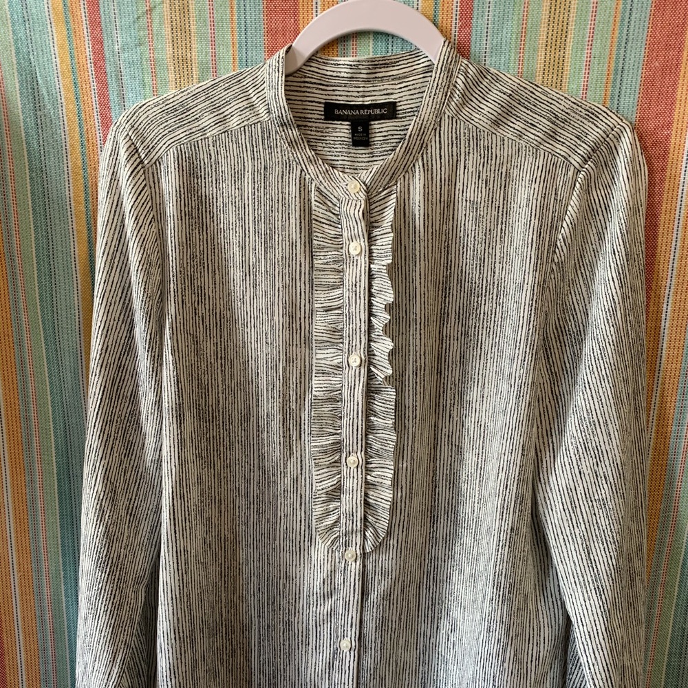 Banana Republic Black and White Striped Button Up